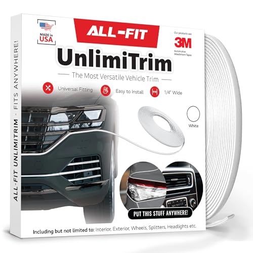 All-Fit Automotive UnlimiTrim – Universal Decorative Exterior and Interior Trim – Easy-to-Install Anywhere Automotive Exterior Accessories (0.25” W x 120” L, White)