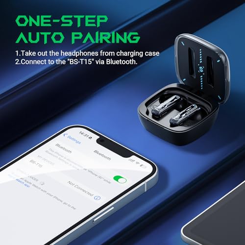 Image of Black Shark True Wireless Gaming Earbuds, Bluetooth 5.3with Gaming /Music Mode, 30 Hours of Playtime, Clear Call Stereo in-Ear Headphones, for Android /Cell Phone /Computer /Gaming -Lucifer T15