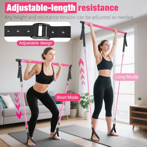 Pilates Bar Kit with Resistance Bands,Pilates Bar with Stackable Bands Workout Equipment for Legs,Hip,Waist and Arm,Exercise Fitness Equipment for Women & Men Home Gym Yoga Pilates