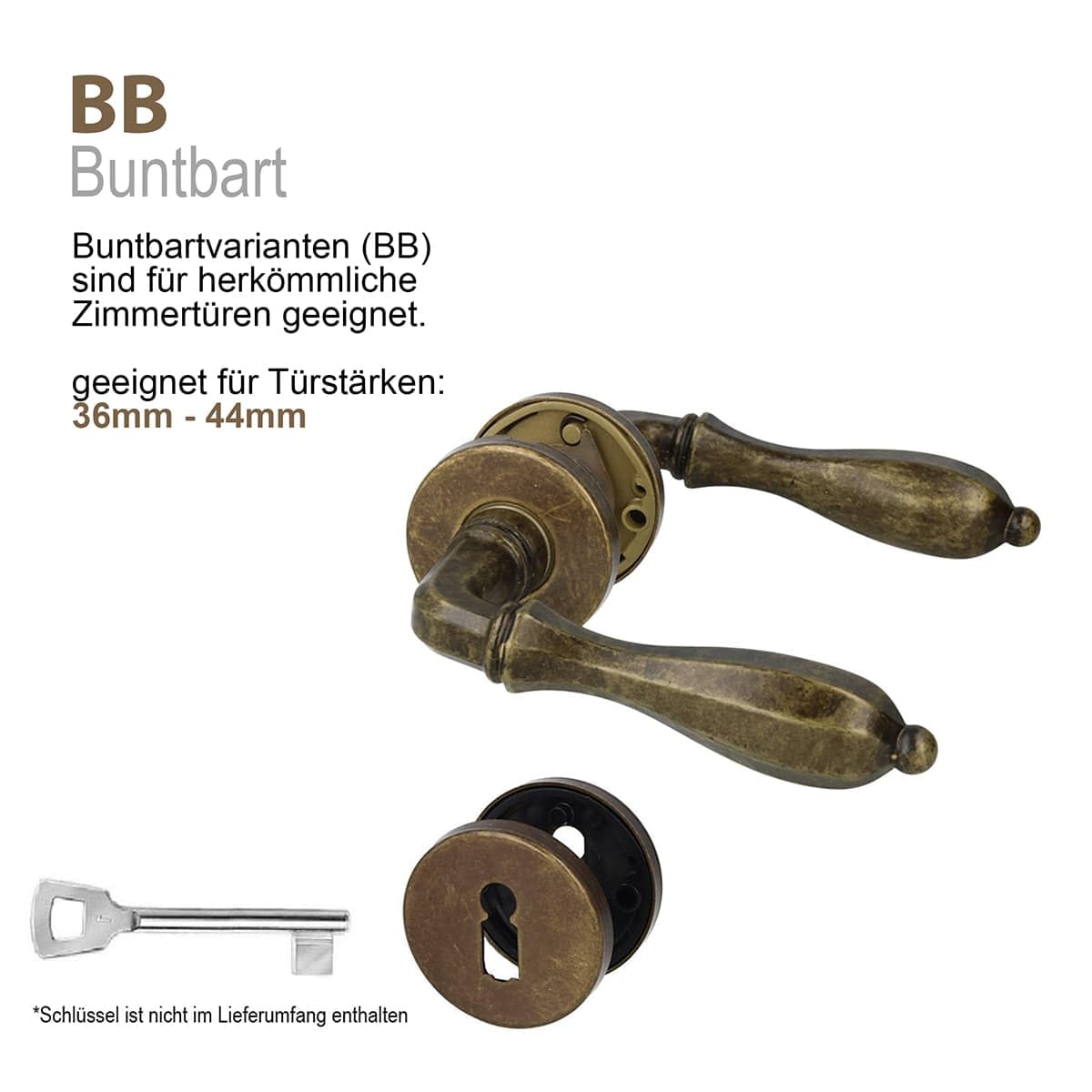 MS Beschläge Rosettengarnitur Messing Antik Braun massiv – Türdrücker Türklinke Türgriff für Zimmertüren - Landhaus Vintage Türbeschlag für Türstärke 36–44 mm - Drückergarnitur (Buntbart)