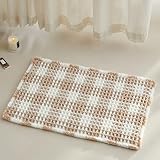 TYUU Waffle Bath Mat, Boho Bathroom Rugs Non Slip Washable Absorbent Checkered Bathroom Mat Quick Dry Farmhouse Bathroom Decor, 24'x16' Khaki and White