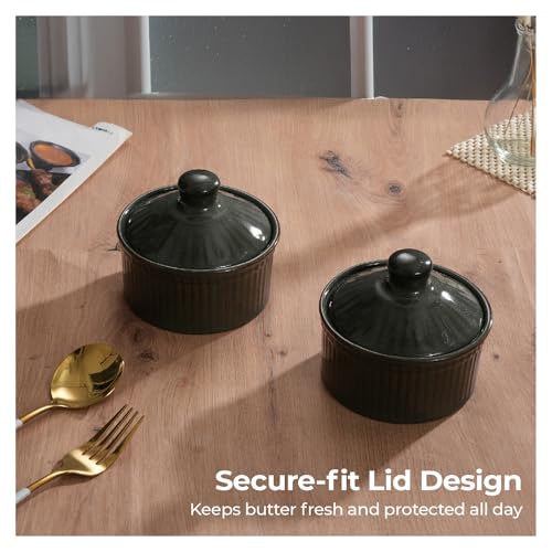 Image of Lifelong Butter Pot with Lid | Set of 2 | 300 ml Butter Keeper Crock | Ghee Pot Ceramic |Butter Jar Perfect for Kitchen &Dining Table & Storage |Ceramic Butter Dish Container (LLCRMBTP02, Olive Green)