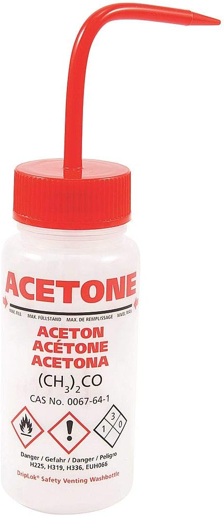 506485-0001 Multi-Lingual Wide Mouth Wash Bottles, Acetone, 250 ml (Pack of 5)