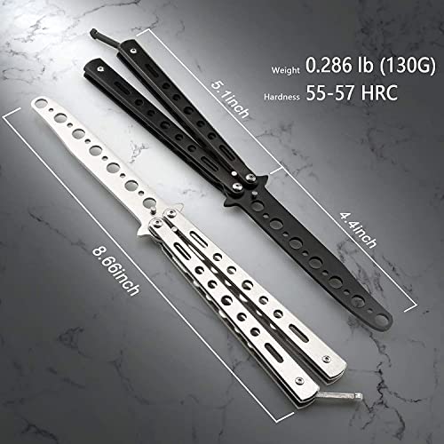 Image of Butterfly Knives Trainer with O-Ring Latch for Beginner, Balisong Trainer with Unsharpened Blade for Practicing Flipping Tricks, Stainless Steel Pocket Knives Trainer Tool (Silver)