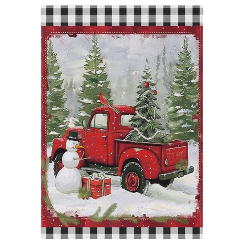 Merry Christmas Tree Truck Flags Double Sided 28x40 IN Winter Snowman Garden Flag Large Outdoor Flag Xmas Buffalo Plaid House Yard Holiday Decorations by Wamika - Used condition - US$9.04