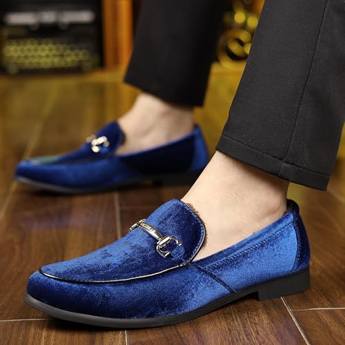 Image of COSIDRAM Mens Dress Shoes Business Luxury Velvet Loafers for Party Prom | Elegant metal buckle ornament, luxe velvet texture, classic slip-on silhouette for wedding, prom and evening formal events