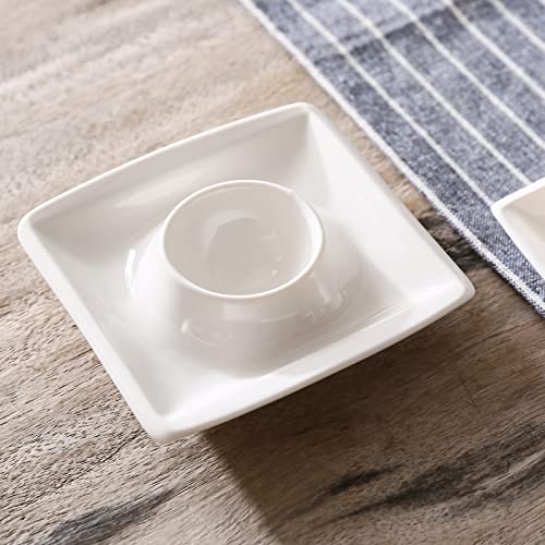Malacasa Porcelain White Egg Stand, 4-Inch Square Egg Cups Stand Holder For Boiled Eggs, Ceramic Serving Trays Egg Plates, Set Of 6, Series Blance #TOP4