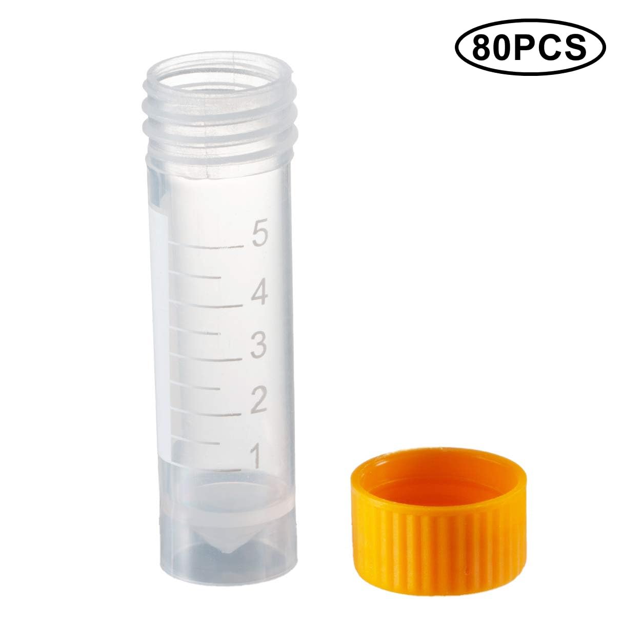 Provette Graduate 5 ml Plastica Trasparente 80 Pezzi con Tappo Arancione