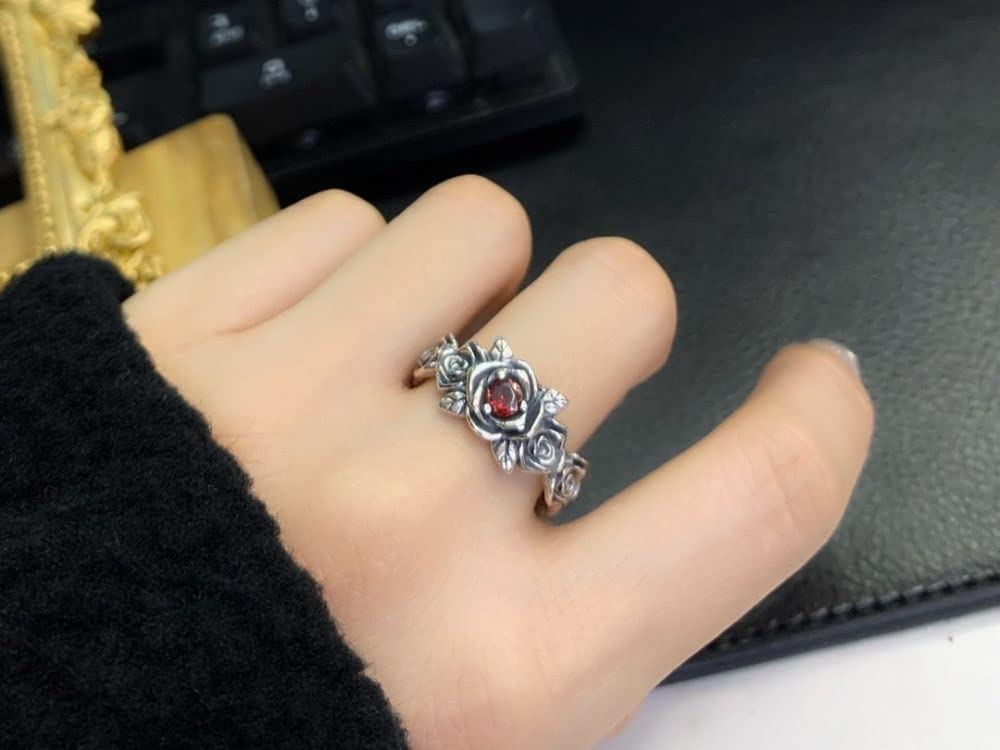 Anelli D'Argento,Anelli In Argento Sterling Da Donna 925 Anelli Regolabili Con Fiore Di Rosa Spine Retrò Punk Regolabile Anelli Per Abiti Anello Di Fidanzamento Regali Per Ragazze Anelli Di Eternit