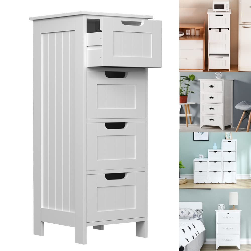 AUTOFU Meuble de rangement autonome avec 4 tiroirs, armoire de rangement au sol de salle de bain, armoire à tiroir de cuisine, meuble de rangement fin et haut 82 x 30 x 30 cm
