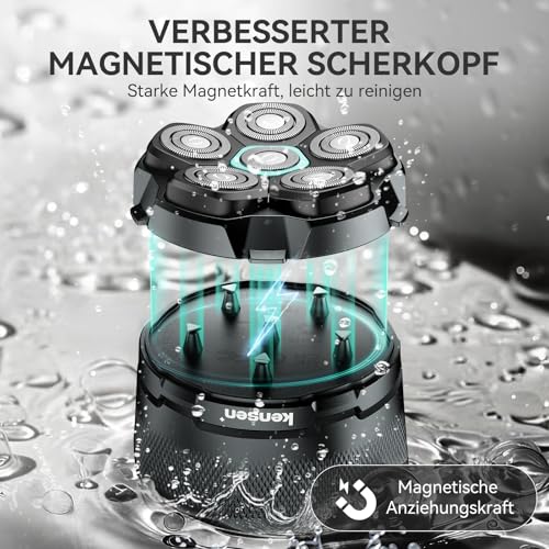 Glatzen Rasierer Herren, kensen Kopfrasierer Glatze Wasserdicht Kopf Rasierer Herren Wiederaufladbar Typ-c Head Shaver Men Magnetische Leicht zu Reinigen Akkulaufzeit 160 Mins