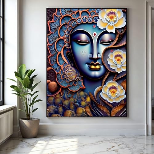 Toile Bouddha et lotus impression d'art premium sur cadre intérieur en bois 30x40cm