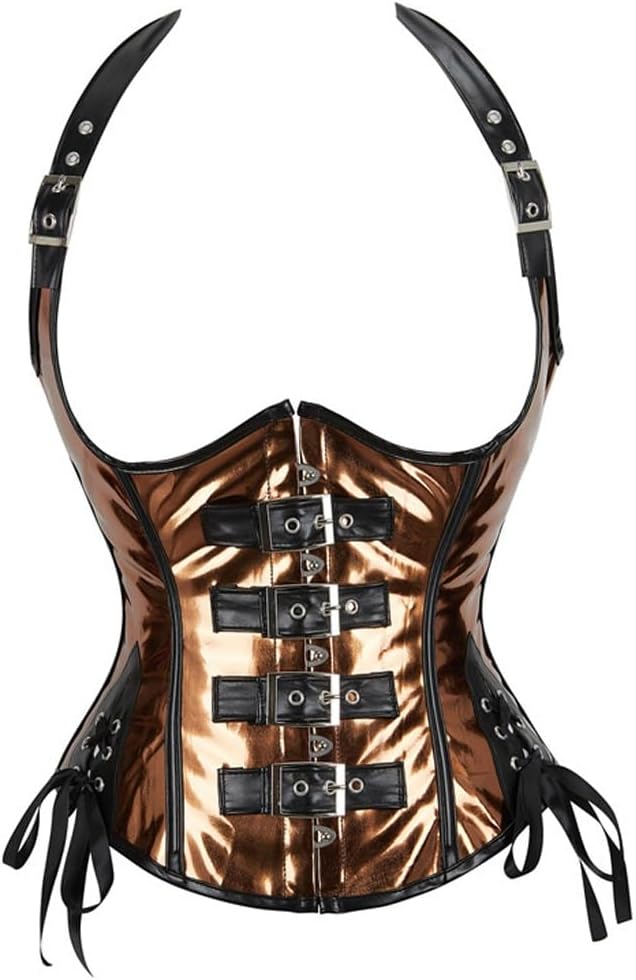 Women's Corselet Top Vest Steampunk Corset Bustier PU Leather Halter Shoulder Straps Underbust
