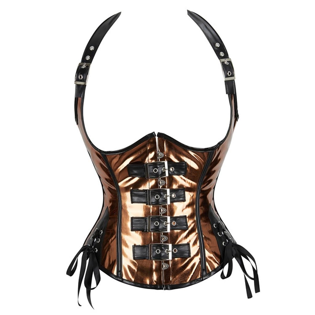Corset sous-poitrine en cuir PU à bretelles halter ajustables