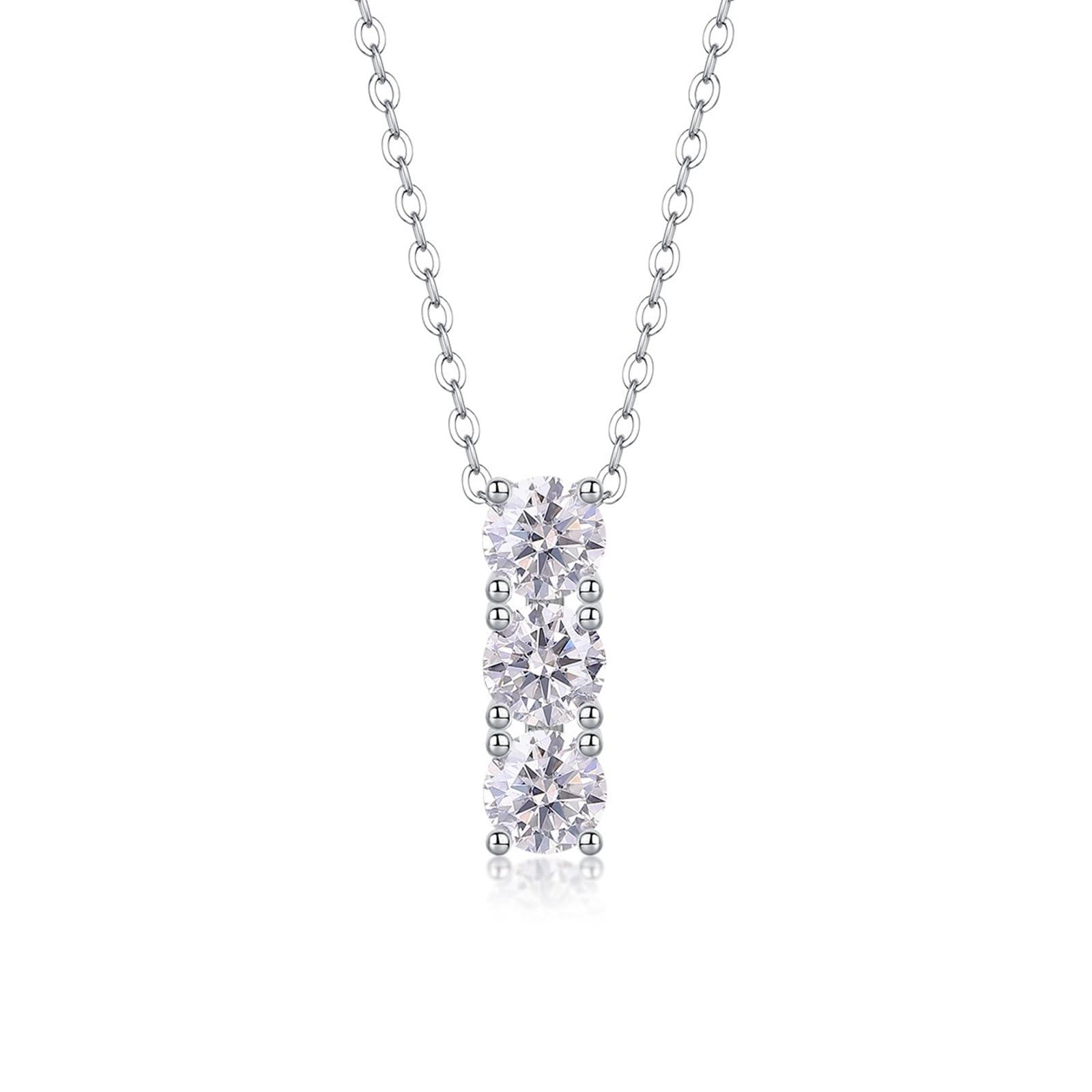 Collares de oro blanco para mujer con moissanita, oro blanco/platino, collar ajustable para mujer, tres piedras simples
