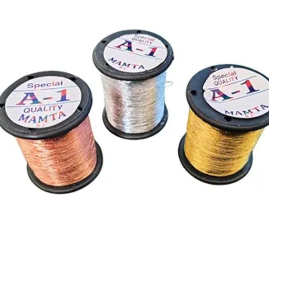 Gold,Silver,Copper Zari Threads for Aari Work & Maggam Work | Metallic Embroidery Thread Set for Jewellery Making | Premium Metallic Zari Thread (Pack of 3) 1
