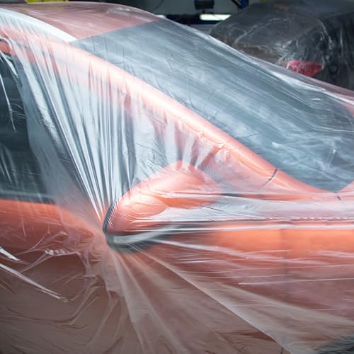 Image of Plastic Car Cover, 12.5 x 21.7 FT, Clear Disposable Medium Bag Capsule, Foldable Bubble Pack with Elastic Band for Rain Dust Flood Protection Covering Garage Outdoor for Sedan Universal Automobiles