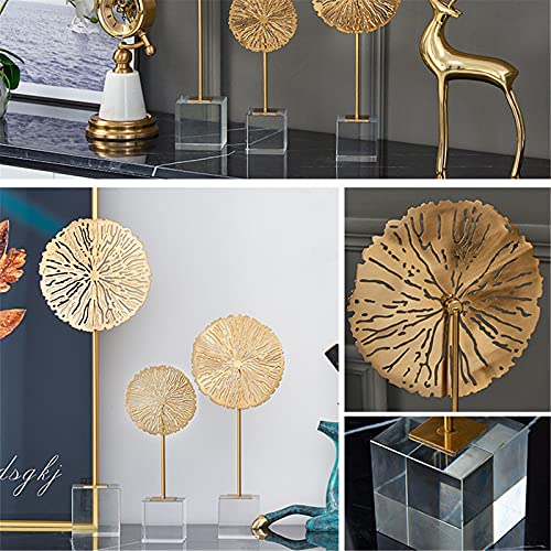 QULONG Moderne metalen Lotus blad ornamenten, ronde Home Desktop Decoratie, Sculpturen voor woonkamer Moderne koperen kleur galvaniseren draad tekening veranda, 53x19cm - Afbeelding 5