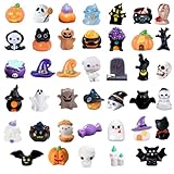Bellaboro 40pcs Halloween Mini Resin Figures 40 Styles, Cute Tiny Resin Figures Pumpkin Ghost Skull Miniatures Bulk for Halloween Party Favors Bag Fillers Dollhouse Decor