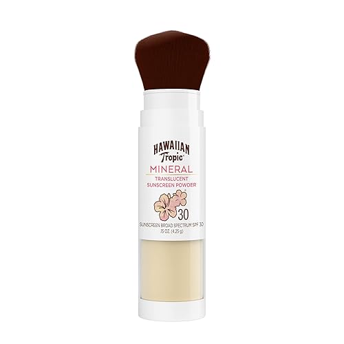 Hawaiian Tropic Cepillo de protección solar en polvo mineral SPF 30 Protector solar en polvo SPF para cara cepillo en polvo protector solar para