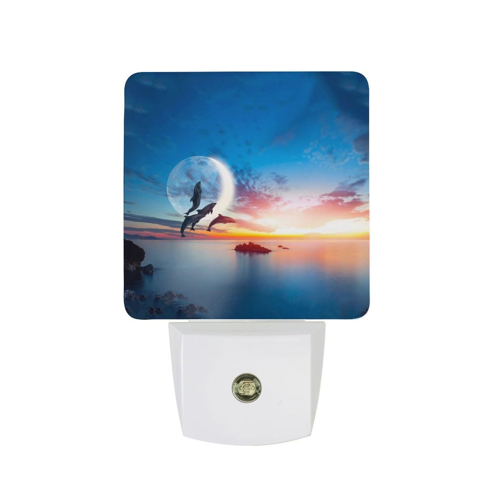 Nqrxadcrt Style Beautiful Dolphin With Sunset Night Light Plug In Wall Lights Bedside Lamp Bedrooms Home Hallways Decoration