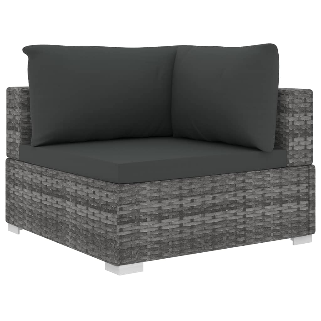 Juego de 10 muebles de jardín de ratán sintético con cojines, conjunto modular de sofá para jardín y terraza, incluye mesa de centro y mesas auxiliares, estructura de acero, color gris/gris