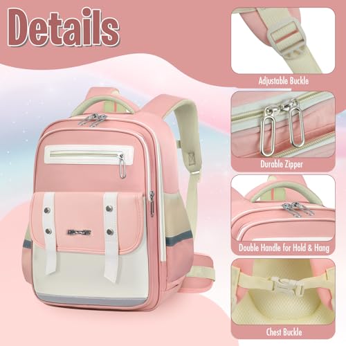 Image of Storite School Bag for Kids Girls 20L | Cute Waterproof Backpack with Chest Strap | Large Capacity Backpack with 180 Wide Opening|Bottle Pocket & Organizer