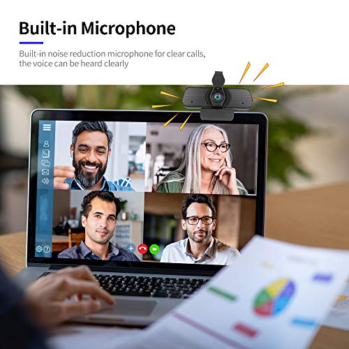 Andoer Câmera de web de foco manual de webcam 2K USB com capa de privacidade Microfone de redução de