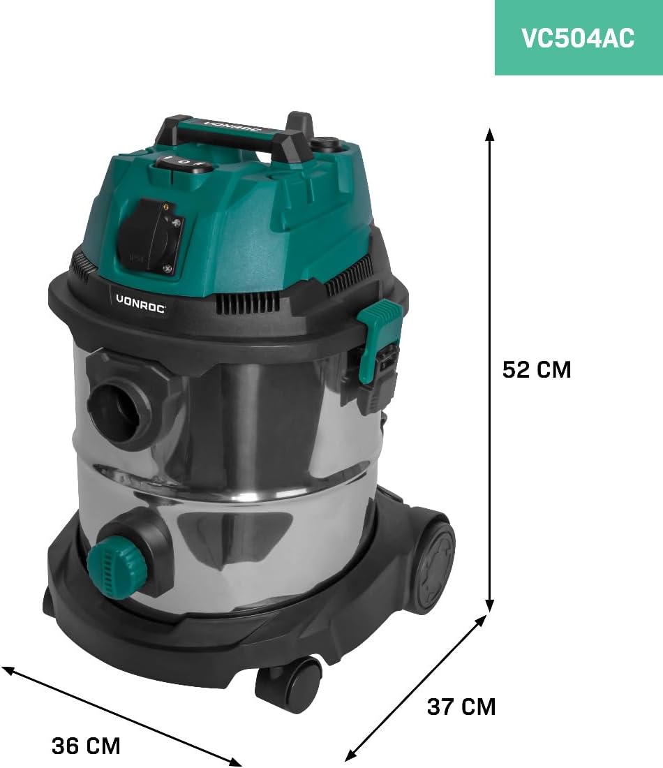 Dimensions of the VONROC VC504AC vacuum cleaner: 52 cm height, 36 cm width, 37 cm depth