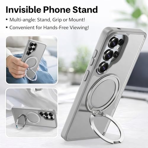 Image of DIZORO TPU Magnetic 360 Ring Stand Case Fit Compatible with Samsung Galaxy S26 Ultra Case, Compatible with MagSafe & Wireless Charging,Military Grade Drop Tested,Translucent, Back Cover (Titanium)