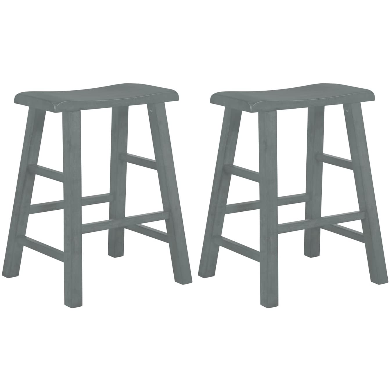 eHemco Heavy-Duty Saddle Seat Kitchen Counter Height Barstools, 24 Inches, Gray, Set of 2
