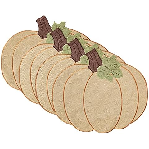Violet Linen Thanksgiving Harvest Fall Pumpkin Pattern Polyester Applique Embroidered Burlap, Set of 4, Decorative Place Mats, 12" X 18", Gold 4 Count Cover