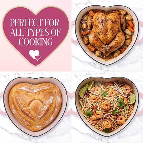 Image of Paris Hilton Enameled Cast Iron Braiser, Heart-Shaped Skillet with Lid, Superior Heat Retention Casserole, Stovetop and Oven-to-Table, 3.5-Quart, Pink