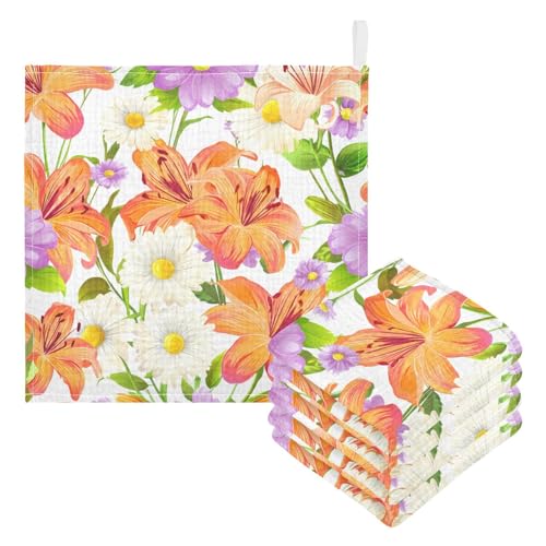 Kigai Floral Pattern Baby Washcloths,5pcs Ultra Soft Absorbent Towel,Newborn Bath Face Towel, Natural Reusable Baby Wipes for Sensitive Skin, Baby Registry as Shower