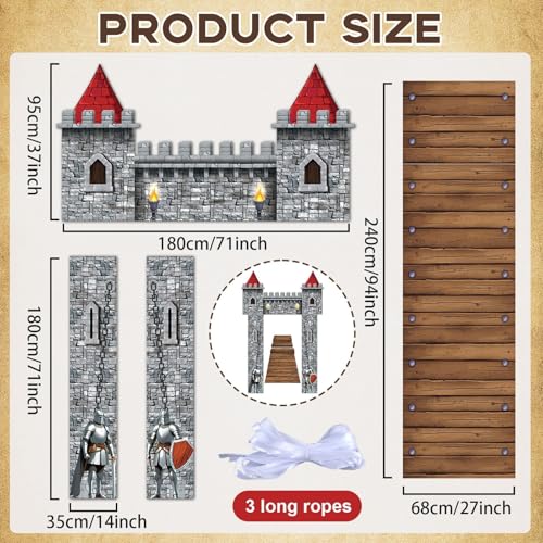 Image of CHUNNIN 4PCS Medieval Entryway Party Decoration Castle Party Supplies Medieval Themed Hanging Door Banner Castle Knight Porch Banner Runners for Kids Birthday Baby Shower Favors