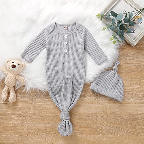 Image of Twopumpkin Baby Girl Boy Coming Home Knotted Gown Unisex Newborn Infant Sleep Onesie Outfit Cute Baby Winter Pajamas
