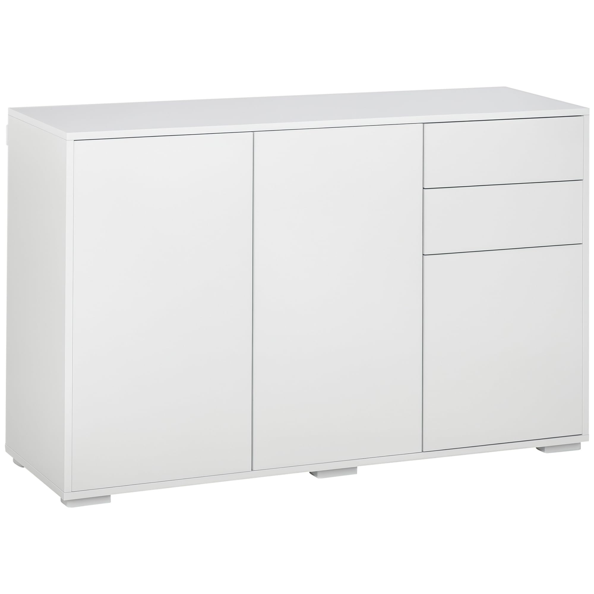 HOMCOM Kommode mit 2 Schubladen und 3 Türen, verstellbaren Ablagen, Sideboard Aufbewahrungsschrank Schubladenschrank für Wohnzimmer Schlafzimmer 117 x 36 x 74 cm Weiß