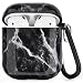 Airpods Case - CAGOS 3 in 1 Cute Marble Airpods Accessories Protective Hard Case Cover Portable & Shockproof Women Girls Men with Keychain/Strap/Earhooks for Airpods 2/1 Charging Case -Black