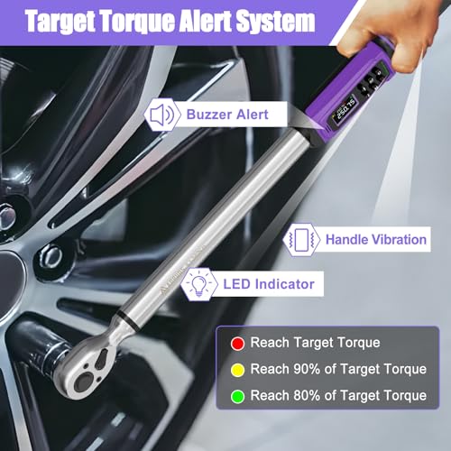Image of ANPUDS 1 /2 inch Digital Torque Wrench, ±1% Accuracy, 3.76-250.75 Ft-lb | 9 Presets, 500 Data Storage, LED /Buzzer /Vibration Alerts, 5 Units, Color Display, Adapter & Extension for Auto Repair