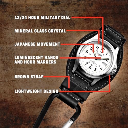 Image of Dakota Leather Clip Watch, Military Dial, Waterproof