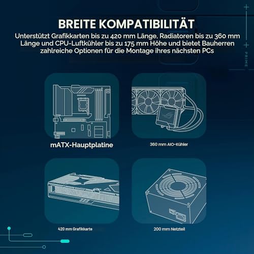 ASUS Prime AP202 mATX PC Gehäuse, Stahl, Mid-Tower | Schwarz