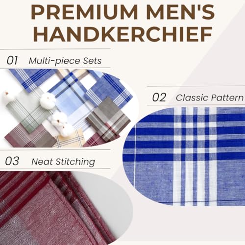 Image of 12 Pack Men's Handkerchiefs for Men Classic Assorted 16 Inch Large Mens Pocket Square Hankies Gents Hankerchieves