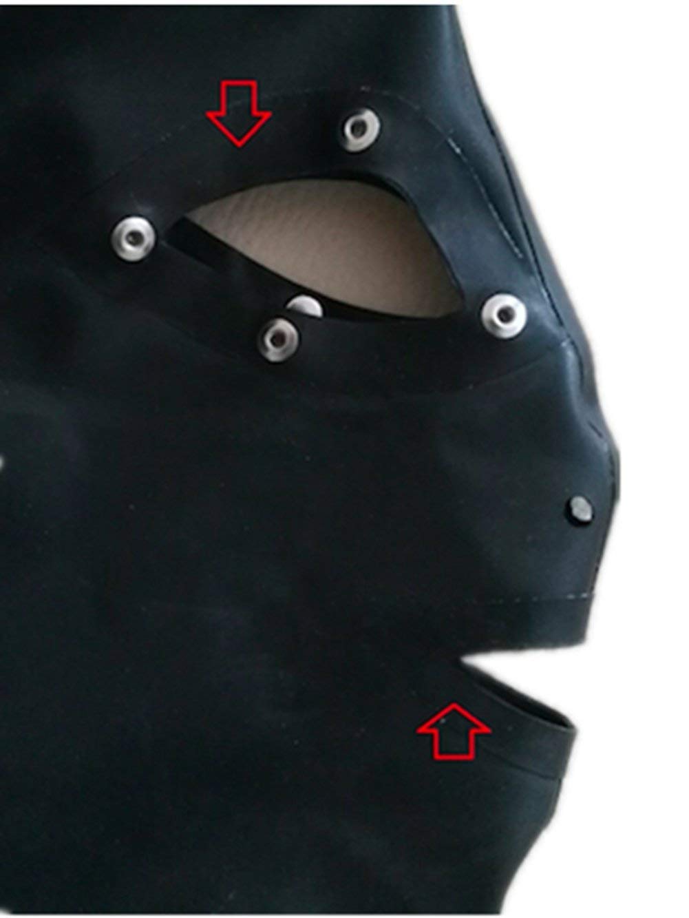 BDSM Máscara de cabeza de látex Capucha Disfraces de fetiche Restricciones eróticas Máscara extraíble para ojos y boca