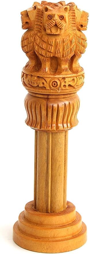 PARIJAT HANDICRAFT Wooden Handcrafted Ashoka Pillar on Base 8 Inch Height Home, Office Decoration