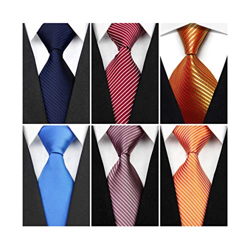 Wehug Lot 6 PCS Men's Solid Tie Silk Tie Woven Necktie Jacquard Neck Ties Classic Ties For Men style028