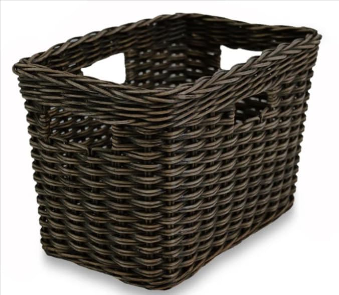 The Basket Lady Rectangular Deep Wicker Storage Basket, Large, 20 in L x 16 in W x 10 in H, Antique Walnut Brown