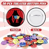 Landical 50 Pcs Theatre Gifts Set Theater Button Pins Bulk Musical Theater Badges Broadway Pins Comedy Tragedy Mask Drama Actor Gifts for Theatre Party Favors