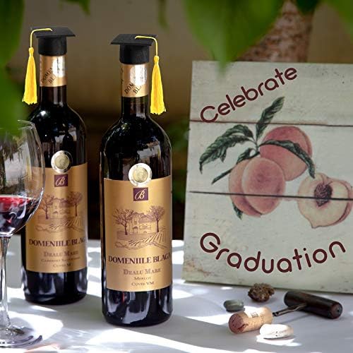 Miniatura 5 de Geiserailie 36 mini gorras de graduación 2024 con borlas para botellas de vino de graduación (gorra negra con borla dorada)