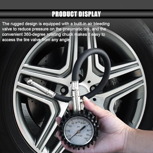 Image of BDZMC Car Tire Pressure Gauge, 0-100 PSI Air Pressure Gauge with 2.5 Inch Large Scale Dial, Accurate Easy to Read, Certified ANSI Tire Gauges with Flexible Air Hose for Cars, SUVs, Trucks (Silver)