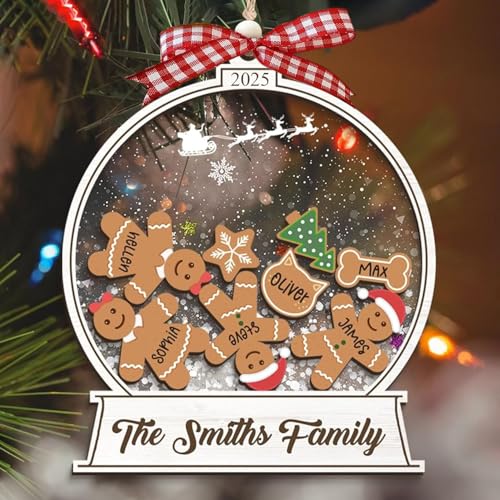 Personalized Christmas Ornaments 2026 - Snow Globe Personalized Christmas Tree Ornaments for Family of 2,3,4,5,6,7,8,9,10 Members, Gingerbreads 4D Shaker Custom Ornament Home Decor Xmas Gift Idea